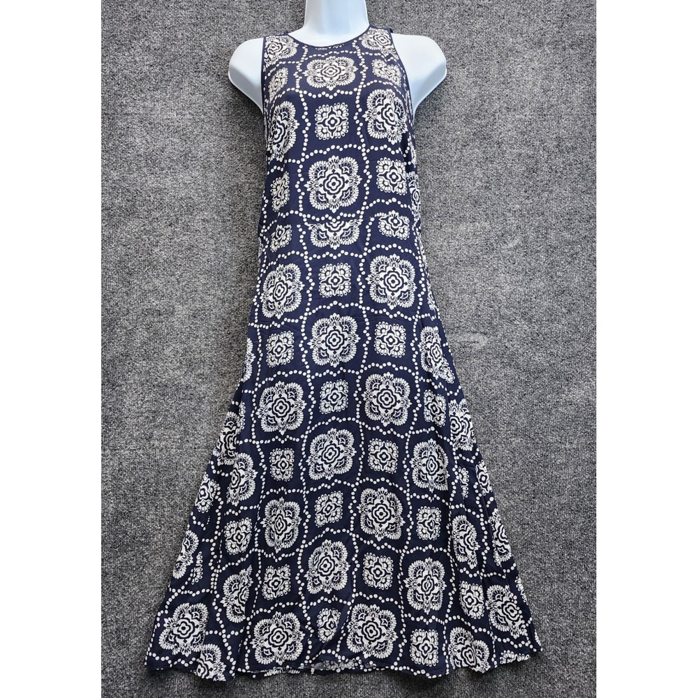 Ann Taylor Medallion Print Women's Boho Geometric Maxi Dress Sleeveless Navy M